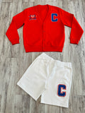 Blood Orange/Royal Blue “Tennis Club” Cardigan & Shorts