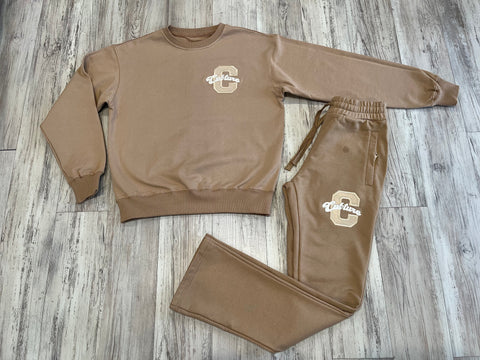 Sand Heavyweight Crewneck Flare Sweatsuit