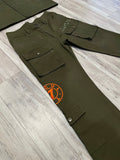 Olive Denim Snap Cargo Jacket & Pants