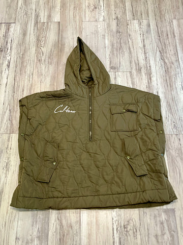 Olive Quilted Snap Poncho