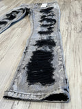 Grey/Black Bleached Distressed Flare Denim