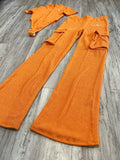 Orange Ribbed Bodysuit & Flare Pants