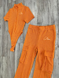 Orange Ribbed Bodysuit & Flare Pants