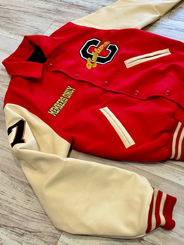 Red “Members Only” Letterman Jacket