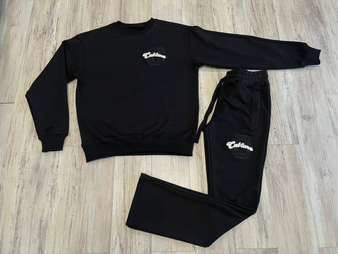 Black Heavyweight Crewneck Flare Sweatsuit