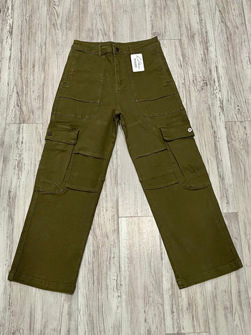 Olive Baggy Denim Cargo